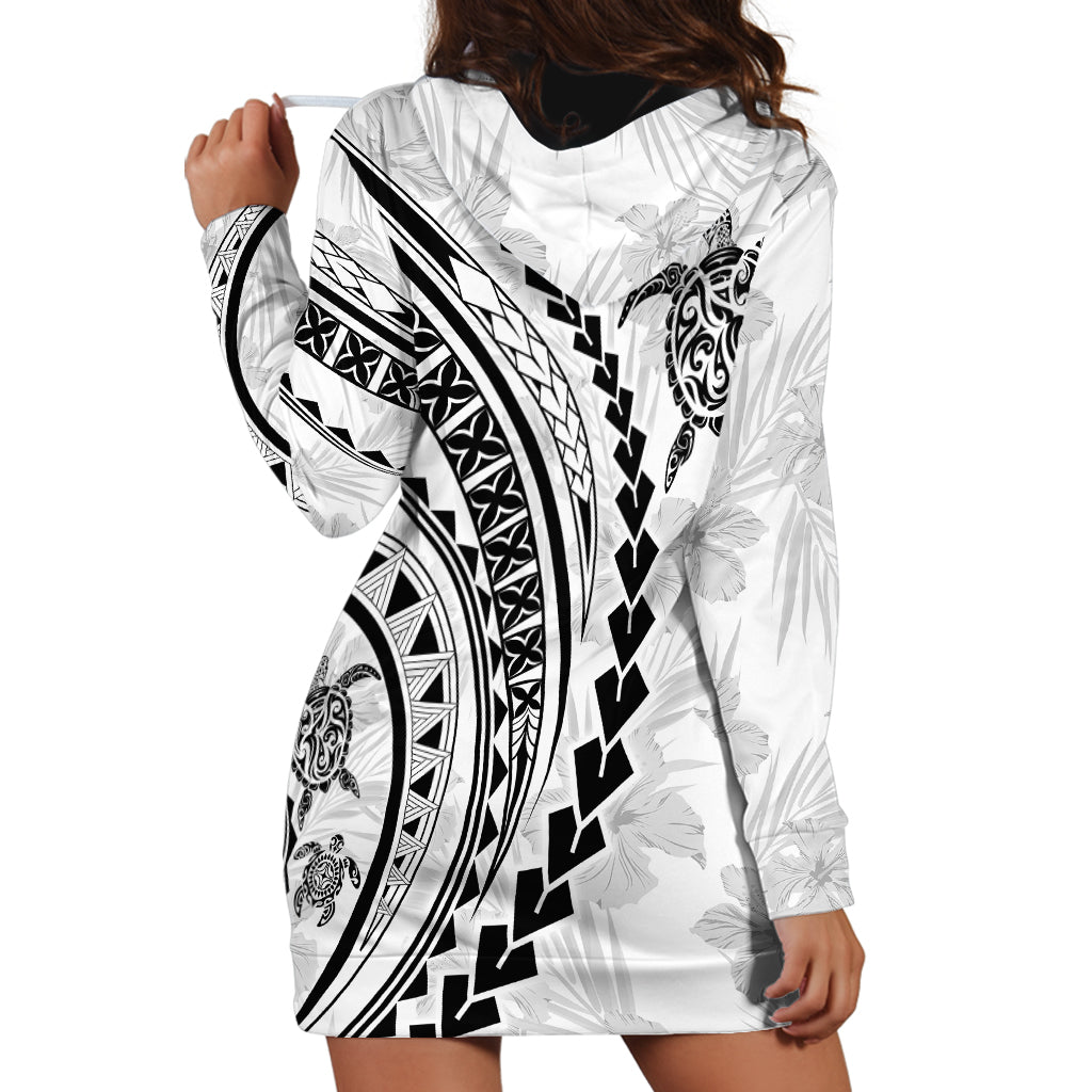 Polynesian Pride Hoodie Dress Turtle Hibiscus Luxury Style - White - Wonder Print Shop