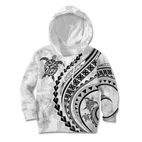 Polynesian Pride Kid Hoodie Turtle Hibiscus Luxury Style - White - Wonder Print Shop