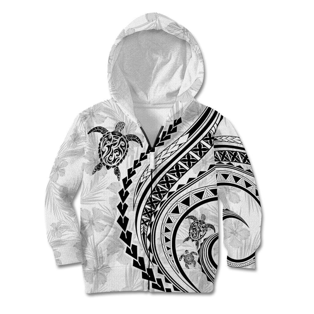 Polynesian Pride Kid Hoodie Turtle Hibiscus Luxury Style - White - Wonder Print Shop