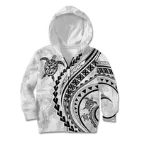 Polynesian Pride Kid Hoodie Turtle Hibiscus Luxury Style - White - Wonder Print Shop