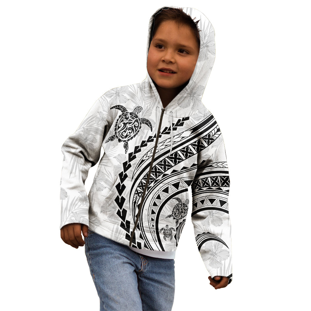 Polynesian Pride Kid Hoodie Turtle Hibiscus Luxury Style - White - Wonder Print Shop