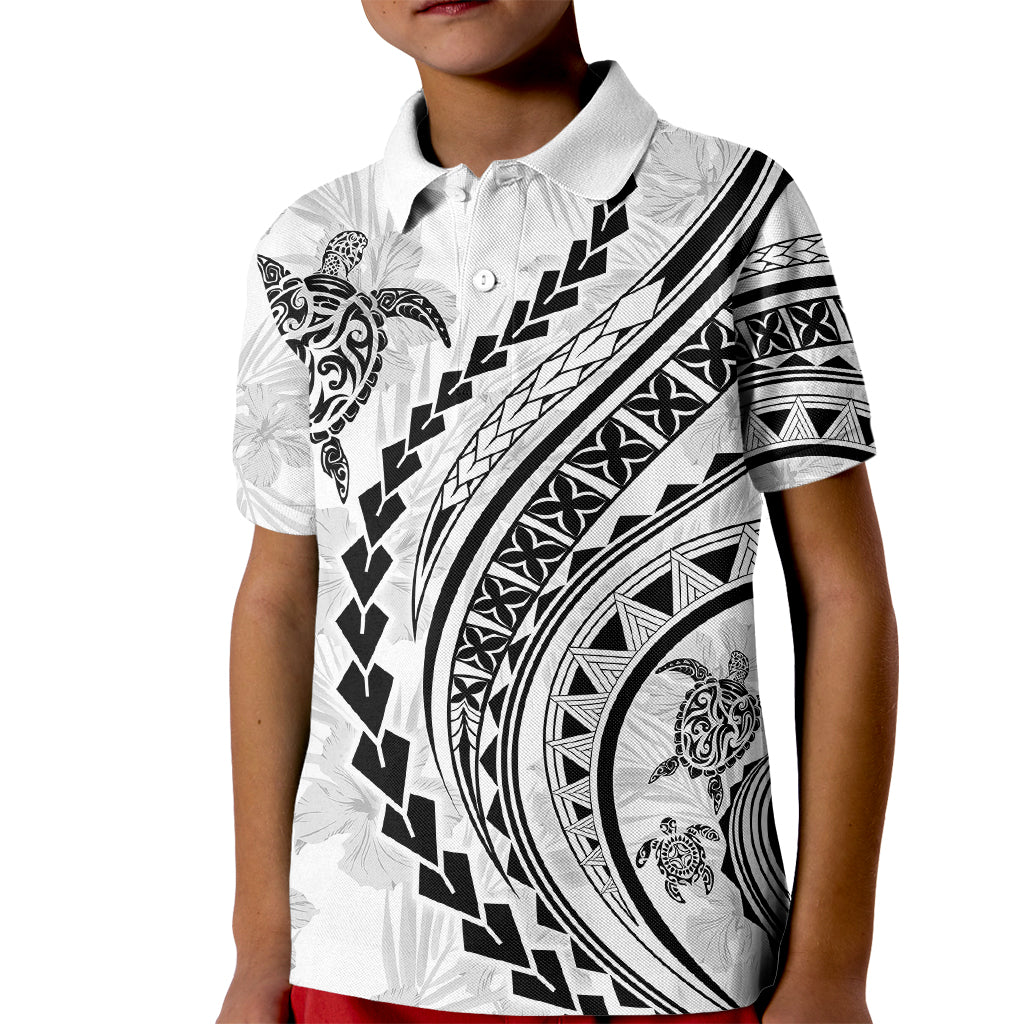 Polynesian Pride Kid Polo Shirt Turtle Hibiscus Luxury Style - White - Wonder Print Shop