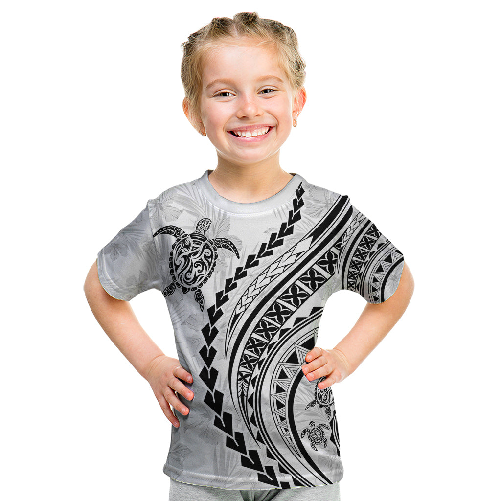 Polynesian Pride Kid T Shirt Turtle Hibiscus Luxury Style - White - Wonder Print Shop