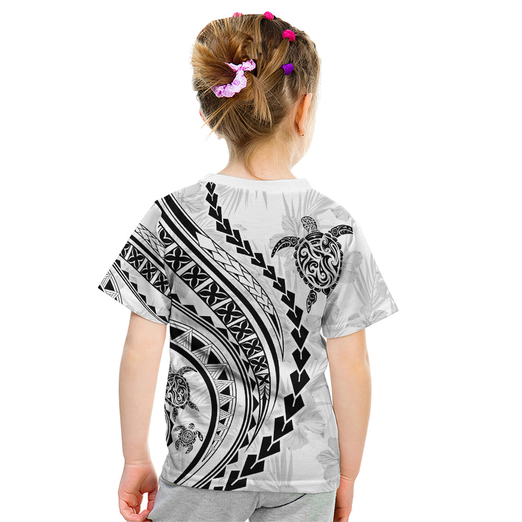 Polynesian Pride Kid T Shirt Turtle Hibiscus Luxury Style - White - Wonder Print Shop