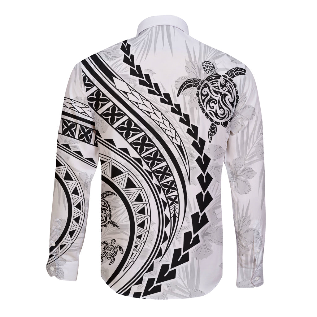 Polynesian Pride Long Sleeve Button Shirt Turtle Hibiscus Luxury Style - White - Wonder Print Shop