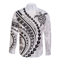 Polynesian Pride Long Sleeve Button Shirt Turtle Hibiscus Luxury Style - White - Wonder Print Shop