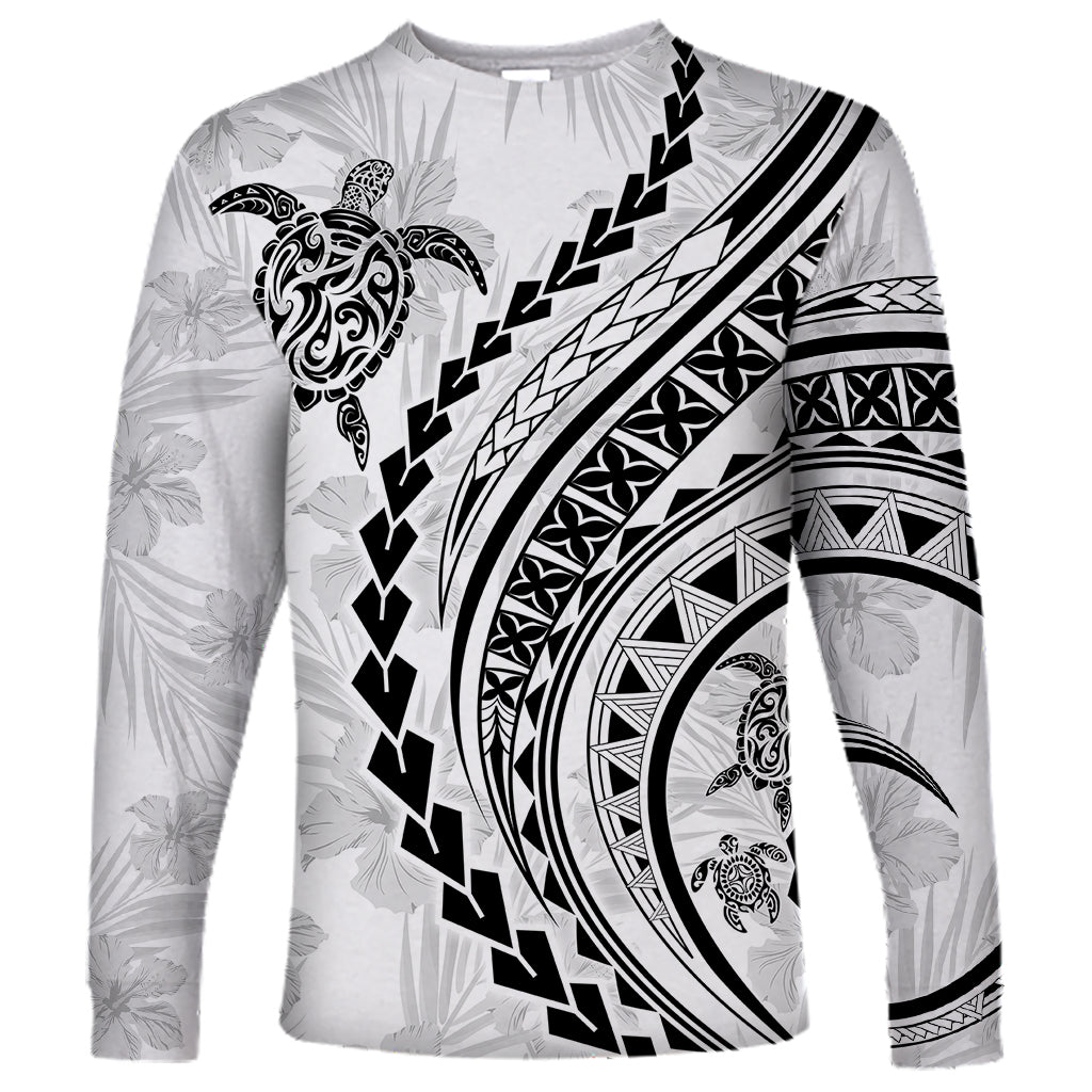Polynesian Pride Long Sleeve Shirt Turtle Hibiscus Luxury Style - White - Wonder Print Shop