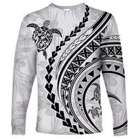 Polynesian Pride Long Sleeve Shirt Turtle Hibiscus Luxury Style - White - Wonder Print Shop