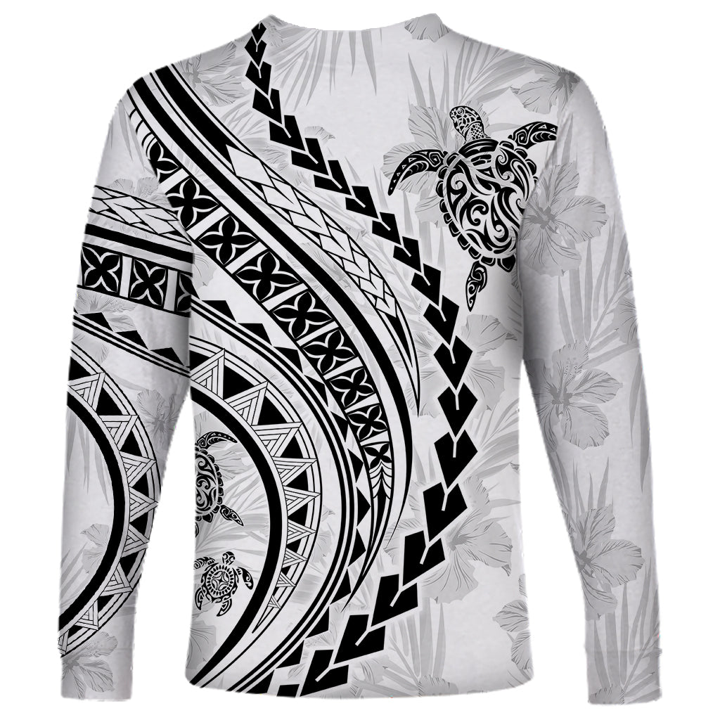 Polynesian Pride Long Sleeve Shirt Turtle Hibiscus Luxury Style - White - Wonder Print Shop