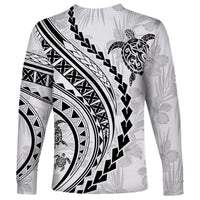 Polynesian Pride Long Sleeve Shirt Turtle Hibiscus Luxury Style - White - Wonder Print Shop
