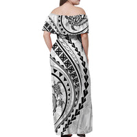 Polynesian Pride Off Shoulder Maxi Dress Turtle Hibiscus Luxury Style - White - Wonder Print Shop
