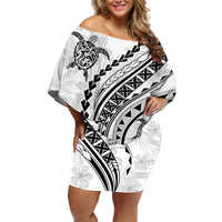 Polynesian Pride Off Shoulder Short Dress Turtle Hibiscus Luxury Style - White - Wonder Print Shop