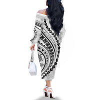 Polynesian Pride Off The Shoulder Long Sleeve Dress Turtle Hibiscus Luxury Style - White - Wonder Print Shop
