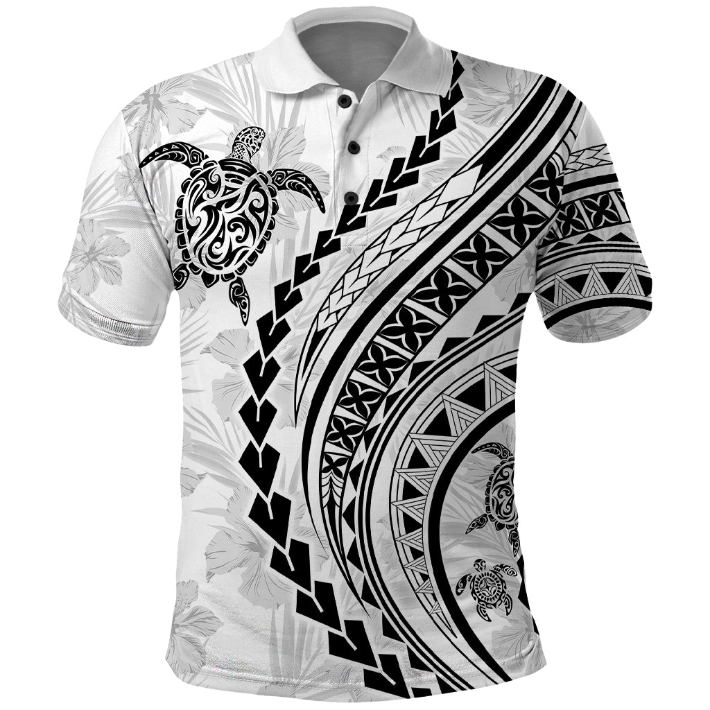 Polynesian Pride Polo Shirt Turtle Hibiscus Luxury Style - White - Wonder Print Shop