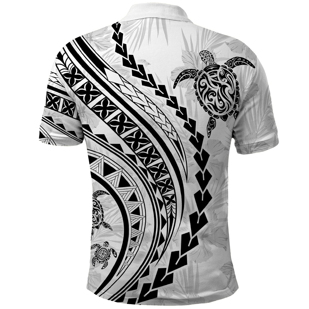 Polynesian Pride Polo Shirt Turtle Hibiscus Luxury Style - White - Wonder Print Shop