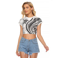 Polynesian Pride Raglan Cropped T Shirt Turtle Hibiscus Luxury Style - White - Wonder Print Shop
