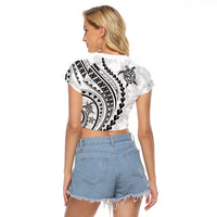 Polynesian Pride Raglan Cropped T Shirt Turtle Hibiscus Luxury Style - White - Wonder Print Shop