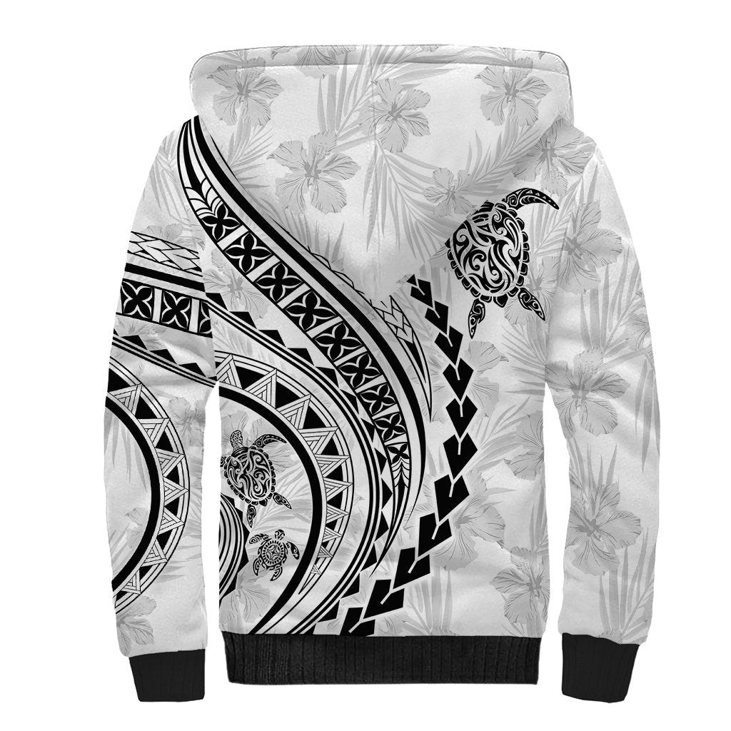 Polynesian Pride Sherpa Hoodie Turtle Hibiscus Luxury Style - White - Wonder Print Shop