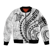 Polynesian Pride Sleeve Zip Bomber Jacket Turtle Hibiscus Luxury Style - White - Wonder Print Shop