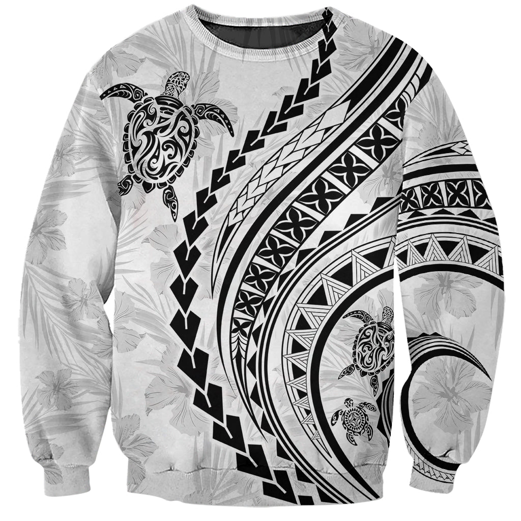 Polynesian Pride Sweatshirt Turtle Hibiscus Luxury Style - White - Wonder Print Shop