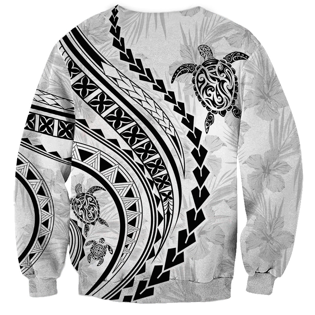 Polynesian Pride Sweatshirt Turtle Hibiscus Luxury Style - White - Wonder Print Shop