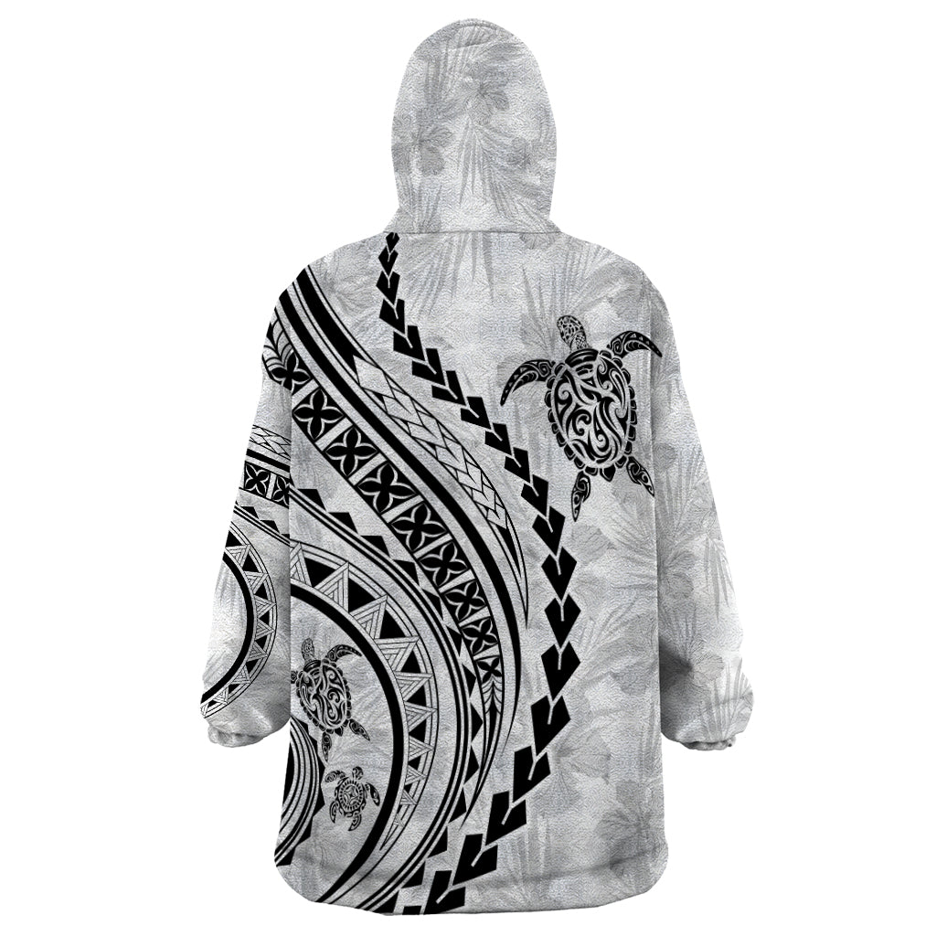 Polynesian Pride Wearable Blanket Hoodie Turtle Hibiscus Luxury Style - White - Wonder Print Shop