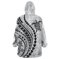Polynesian Pride Wearable Blanket Hoodie Turtle Hibiscus Luxury Style - White - Wonder Print Shop