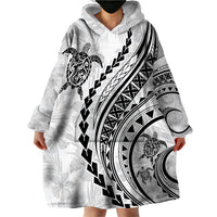 Polynesian Pride Wearable Blanket Hoodie Turtle Hibiscus Luxury Style - White - Wonder Print Shop