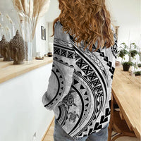 Polynesian Pride Women Casual Shirt Turtle Hibiscus Luxury Style - White - Wonder Print Shop