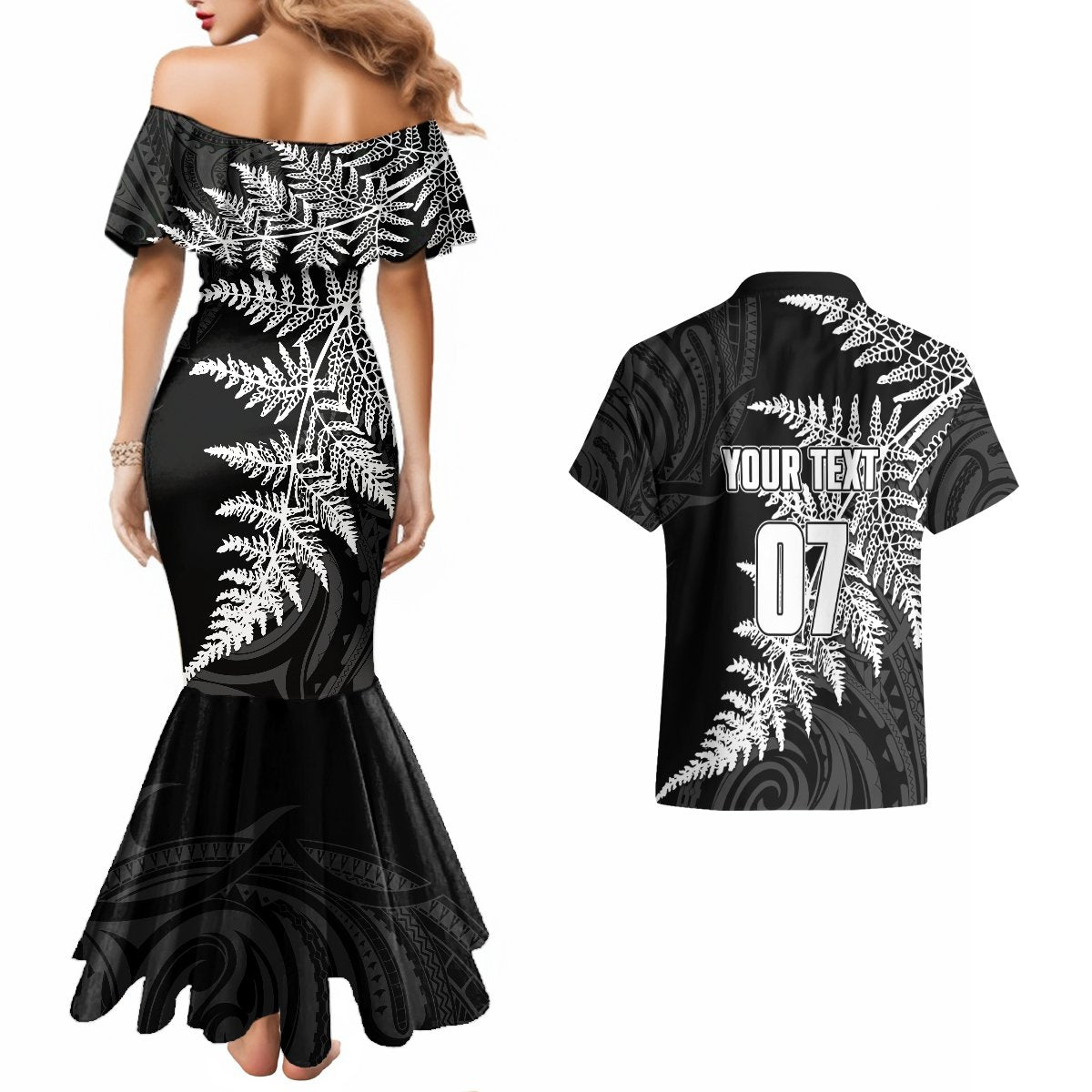 Personalised New Zealand Rugby Couples Matching Mermaid Dress and Hawaiian Shirt World Cup 2023 Silver Fern Champions LT7 - Wonder Print Shop