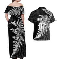 Personalised New Zealand Rugby Couples Matching Off Shoulder Maxi Dress and Hawaiian Shirt World Cup 2023 Silver Fern Champions LT7 - Wonder Print Shop