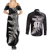 Personalised New Zealand Rugby Couples Matching Summer Maxi Dress and Long Sleeve Button Shirts World Cup 2023 Silver Fern Champions LT7 - Wonder Print Shop