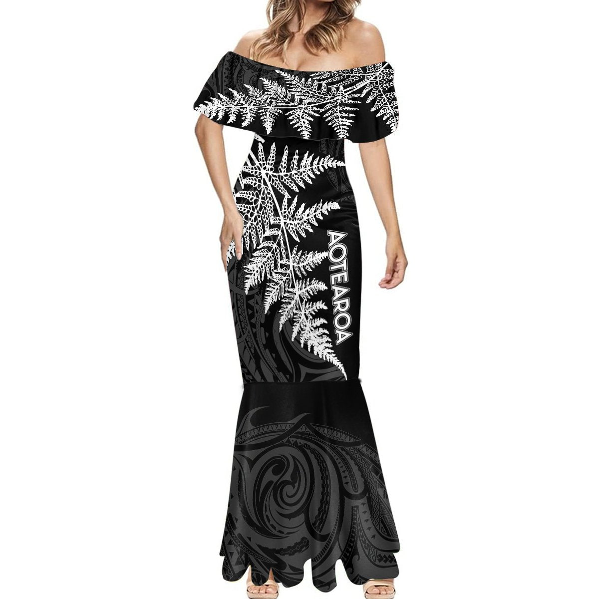 Personalised New Zealand Rugby Mermaid Dress World Cup 2023 Silver Fern Champions - Wonder Print Shop
