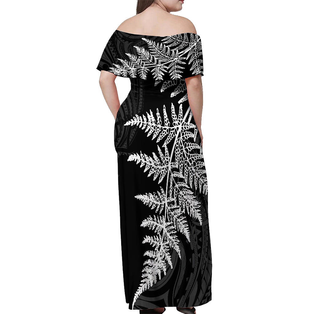 Personalised New Zealand Rugby Off Shoulder Maxi Dress World Cup 2023 Silver Fern Champions - Wonder Print Shop