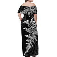 Personalised New Zealand Rugby Off Shoulder Maxi Dress World Cup 2023 Silver Fern Champions - Wonder Print Shop