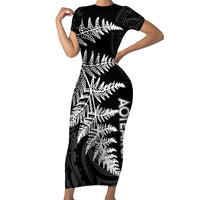 Personalised New Zealand Rugby Short Sleeve Bodycon Dress World Cup 2023 Silver Fern Champions - Wonder Print Shop