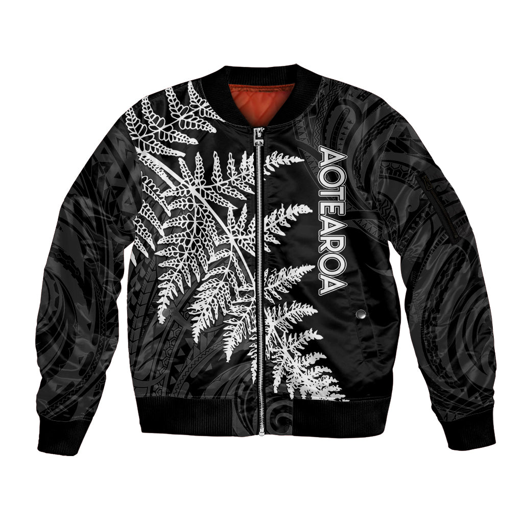 Personalised New Zealand Rugby Sleeve Zip Bomber Jacket World Cup 2023 Silver Fern Champions - Wonder Print Shop