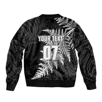 Personalised New Zealand Rugby Sleeve Zip Bomber Jacket World Cup 2023 Silver Fern Champions - Wonder Print Shop