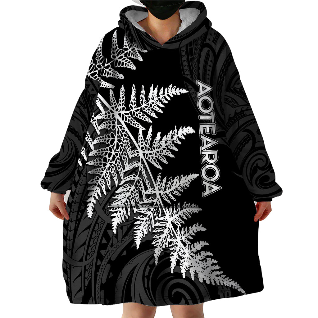 Personalised New Zealand Rugby Wearable Blanket Hoodie World Cup 2023 Silver Fern Champions - Wonder Print Shop