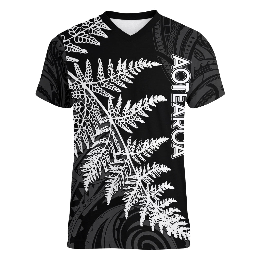 Personalised New Zealand Rugby Women V Neck T Shirt World Cup 2023 Silver Fern Champions - Wonder Print Shop