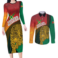 Guyana Cricket Amazon Warriors Personalized Couples Matching Long Sleeve Bodycon Dress and Long Sleeve Button Shirt Fierce Jaguars - Wonder Print Shop