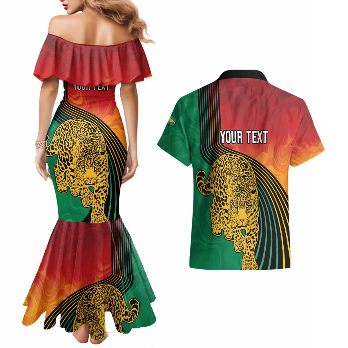 Guyana Cricket Amazon Warriors Personalized Couples Matching Mermaid Dress and Hawaiian Shirt Fierce Jaguars - Wonder Print Shop