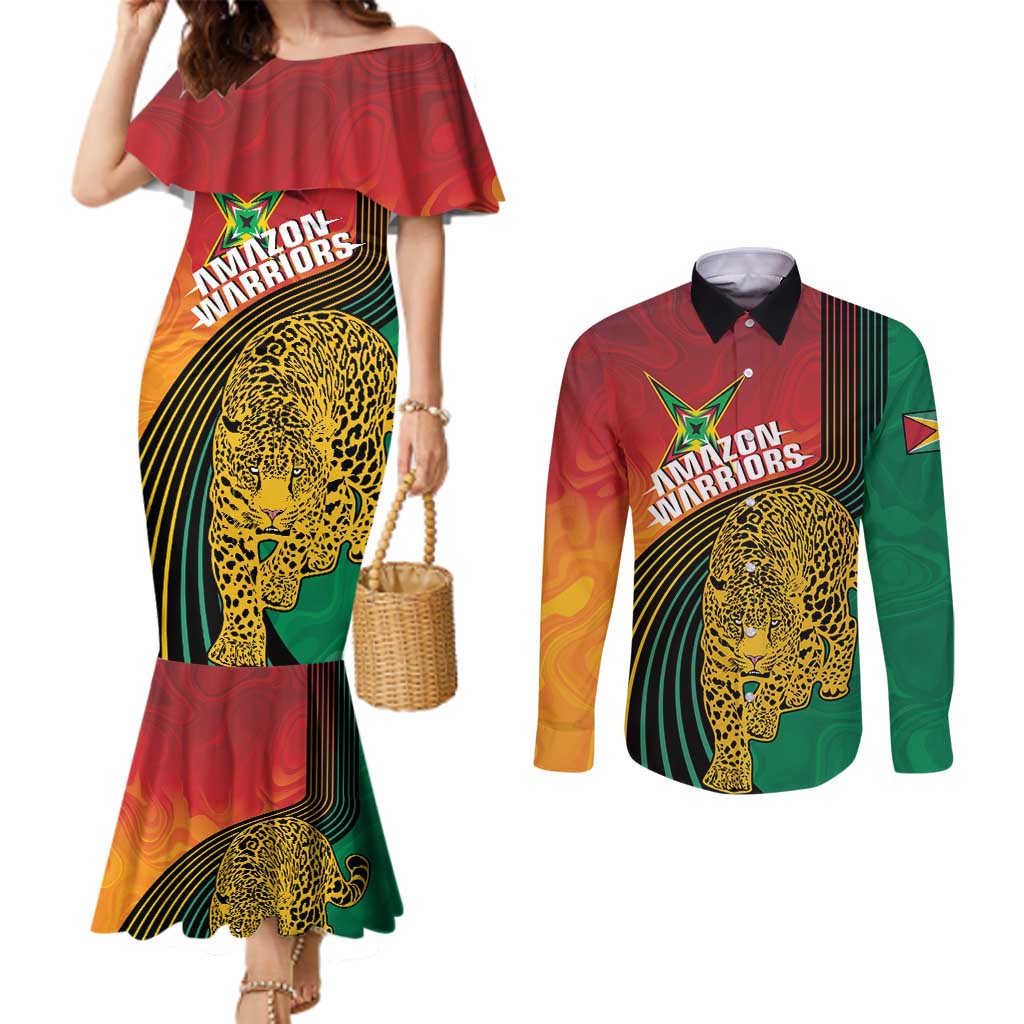 Guyana Cricket Amazon Warriors Personalized Couples Matching Mermaid Dress and Long Sleeve Button Shirt Fierce Jaguars - Wonder Print Shop