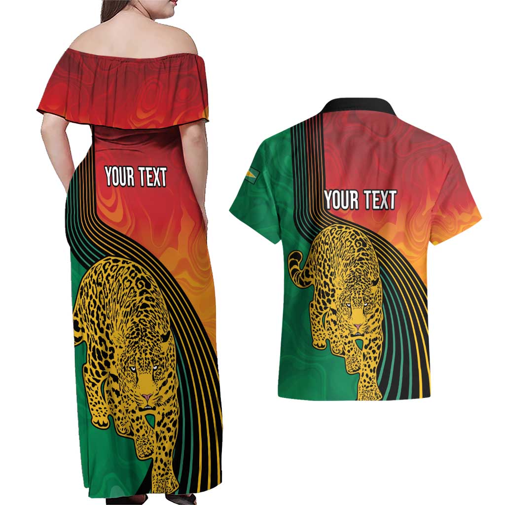 Guyana Cricket Amazon Warriors Personalized Couples Matching Off Shoulder Maxi Dress and Hawaiian Shirt Fierce Jaguars - Wonder Print Shop