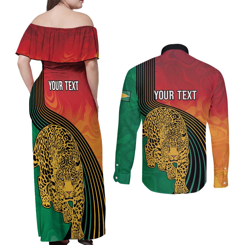 Guyana Cricket Amazon Warriors Personalized Couples Matching Off Shoulder Maxi Dress and Long Sleeve Button Shirt Fierce Jaguars - Wonder Print Shop