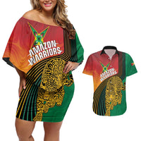 Guyana Cricket Amazon Warriors Personalized Couples Matching Off Shoulder Short Dress and Hawaiian Shirt Fierce Jaguars - Wonder Print Shop