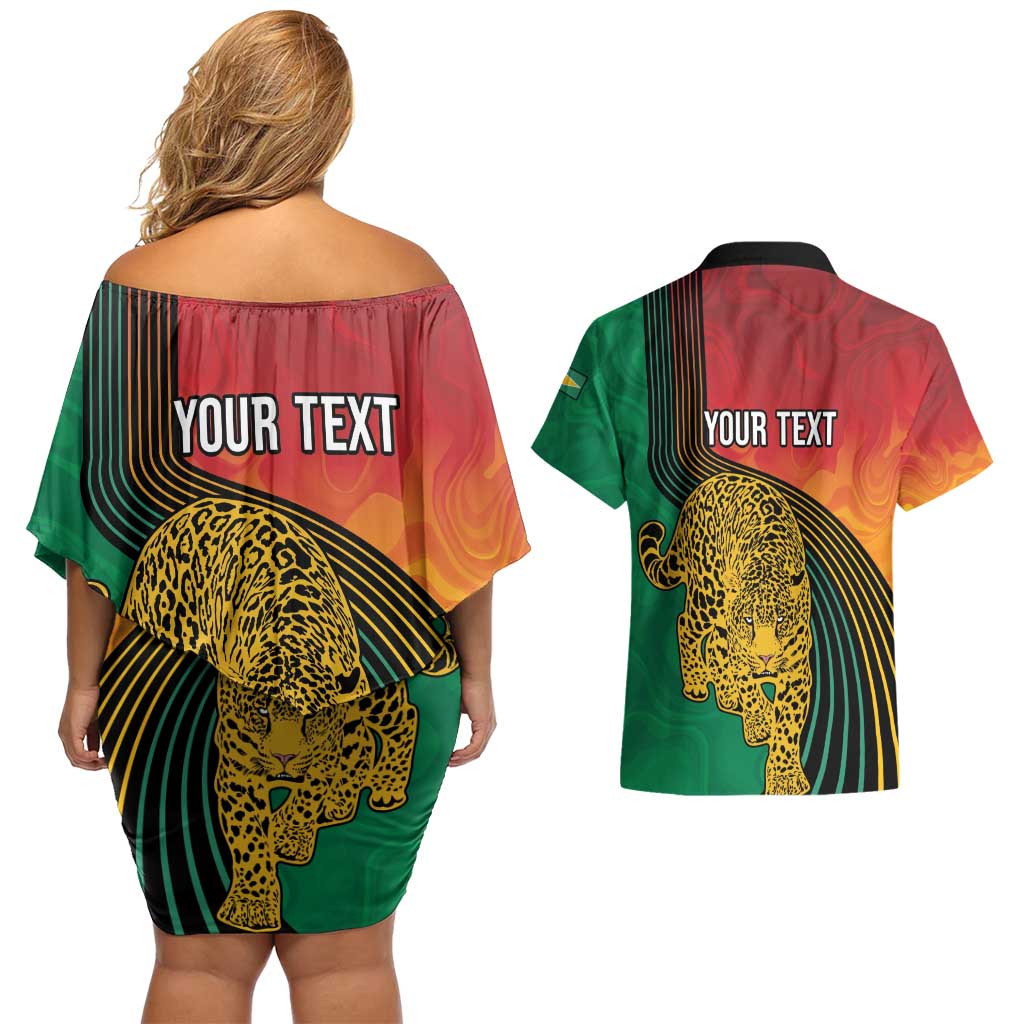 Guyana Cricket Amazon Warriors Personalized Couples Matching Off Shoulder Short Dress and Hawaiian Shirt Fierce Jaguars - Wonder Print Shop