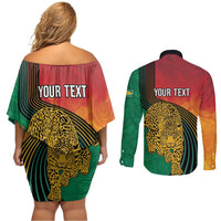 Guyana Cricket Amazon Warriors Personalized Couples Matching Off Shoulder Short Dress and Long Sleeve Button Shirt Fierce Jaguars - Wonder Print Shop