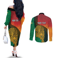 Guyana Cricket Amazon Warriors Personalized Couples Matching Off The Shoulder Long Sleeve Dress and Long Sleeve Button Shirt Fierce Jaguars - Wonder Print Shop