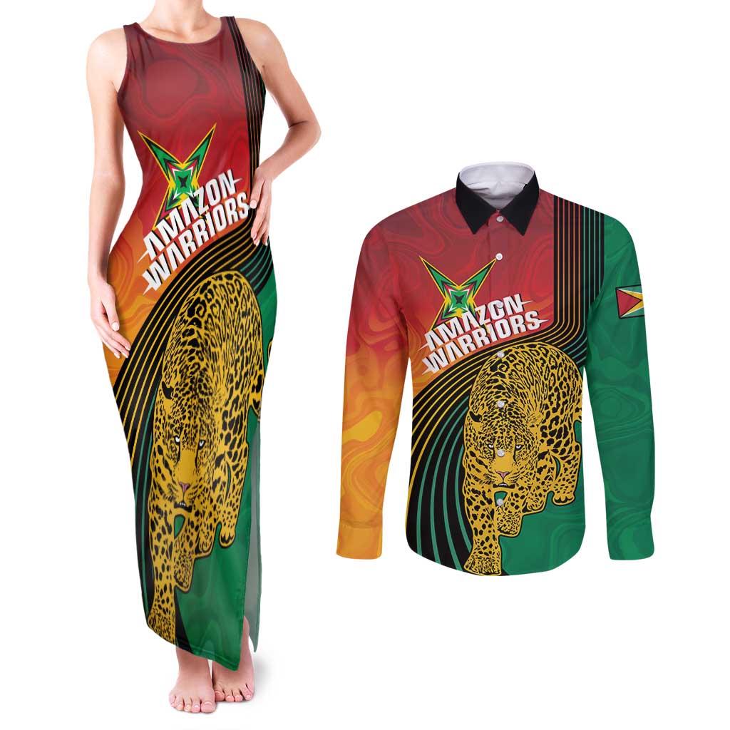 Guyana Cricket Amazon Warriors Personalized Couples Matching Tank Maxi Dress and Long Sleeve Button Shirt Fierce Jaguars - Wonder Print Shop
